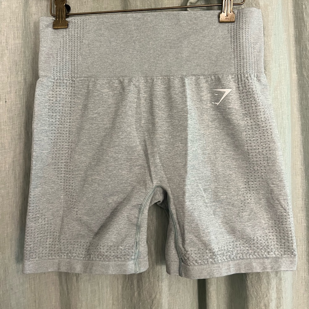 Gymshark Seamless Athletic Shorts (women’s medium, light blue/grey)